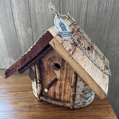 White Birch Birdhouse – Wood Roof – Large